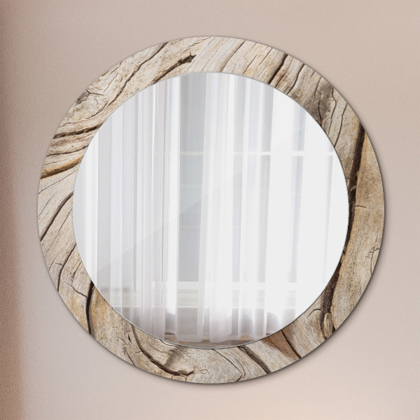 Round printed mirror Cracked wood