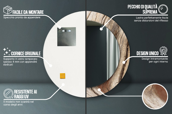 Round printed mirror Cracked wood