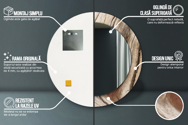 Round printed mirror Cracked wood