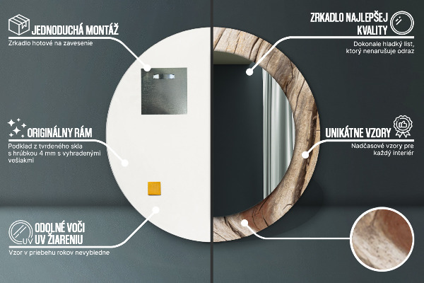 Round printed mirror Cracked wood