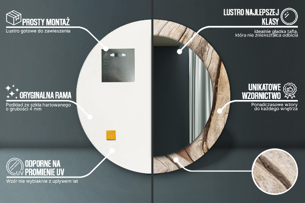 Round printed mirror Cracked wood