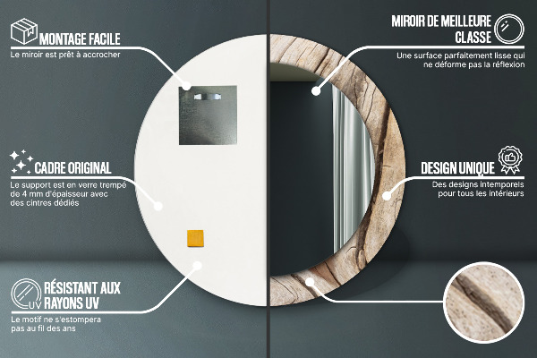 Round printed mirror Cracked wood