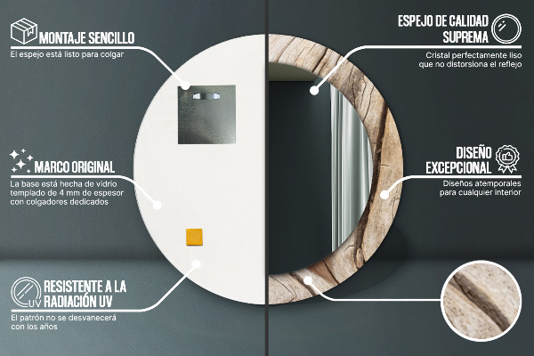 Round printed mirror Cracked wood