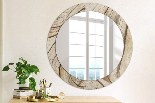 Round printed mirror Cracked wood