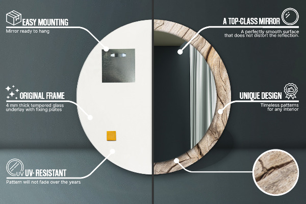 Round printed mirror Cracked wood