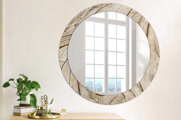 Round printed mirror Cracked wood