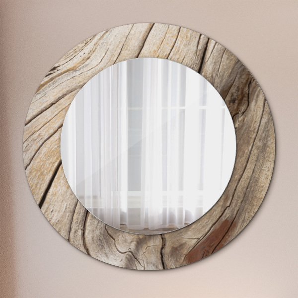 Round printed mirror Cracked wood