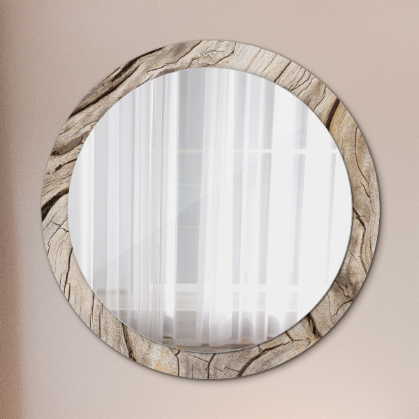 Round printed mirror Cracked wood
