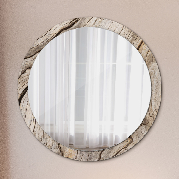 Round printed mirror Cracked wood
