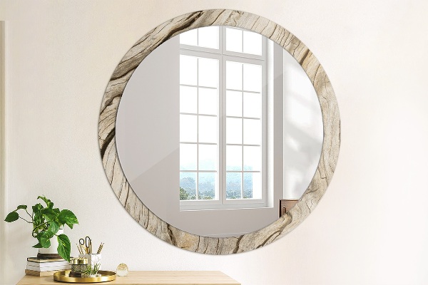 Round printed mirror Cracked wood