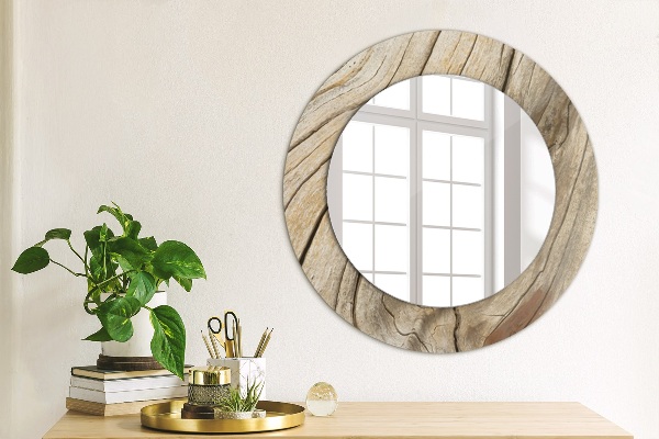 Round printed mirror Cracked wood