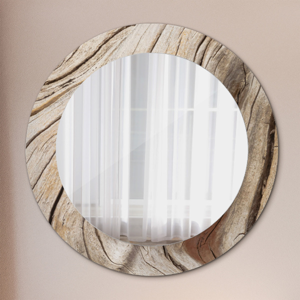 Round printed mirror Cracked wood