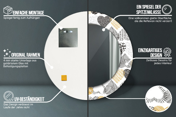 Round mirror frame with print Hearts doodle