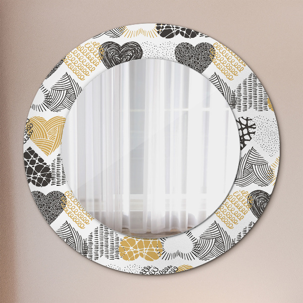 Round mirror frame with print Hearts doodle
