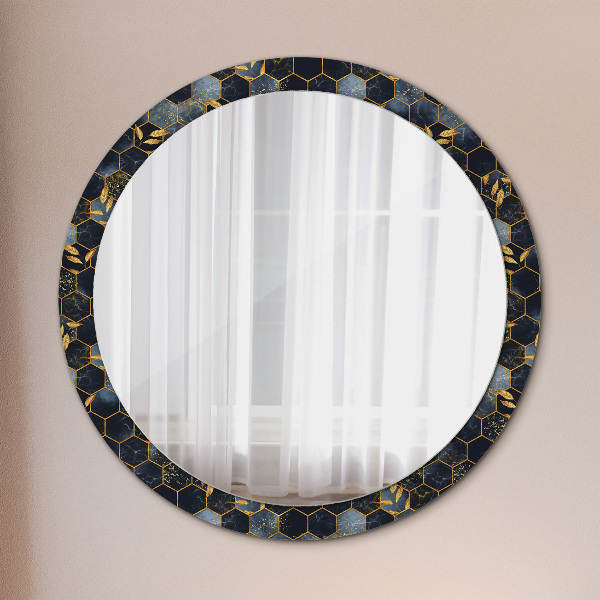 Round mirror frame with print Hexagon marble