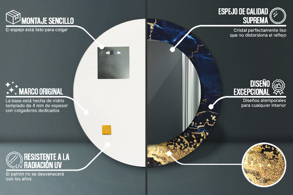 Round mirror frame with print Blue marble