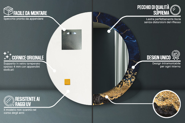 Round mirror frame with print Blue marble