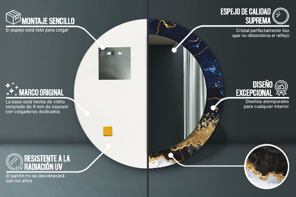 Round mirror frame with print Blue marble