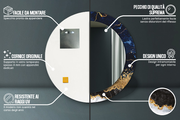 Round mirror frame with print Blue marble