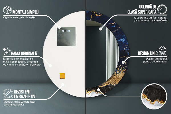 Round mirror frame with print Blue marble