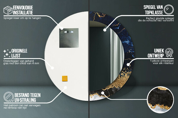 Round mirror frame with print Blue marble