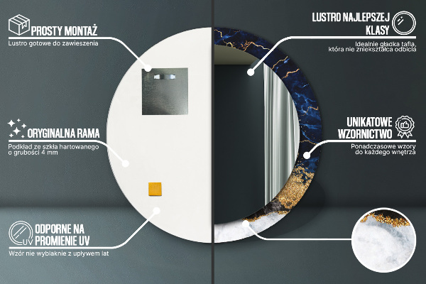 Round mirror frame with print Blue marble