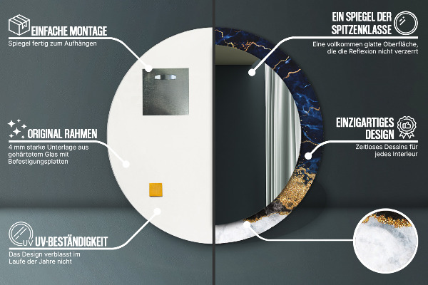 Round mirror frame with print Blue marble