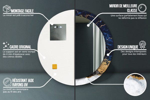 Round mirror frame with print Blue marble