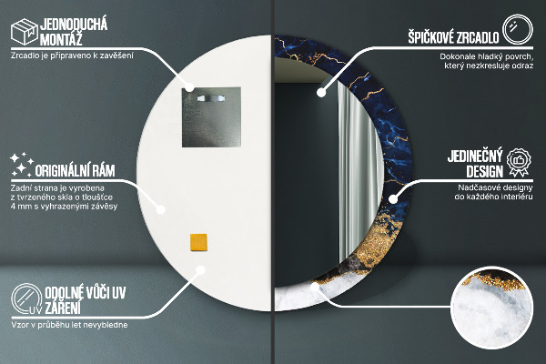 Round mirror frame with print Blue marble