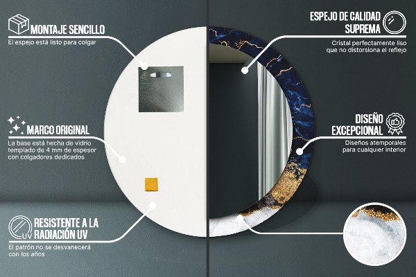 Round mirror frame with print Blue marble