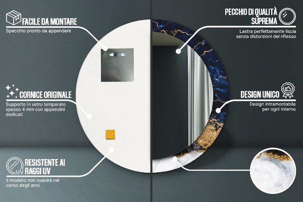 Round mirror frame with print Blue marble