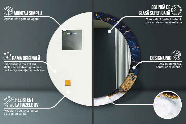 Round mirror frame with print Blue marble