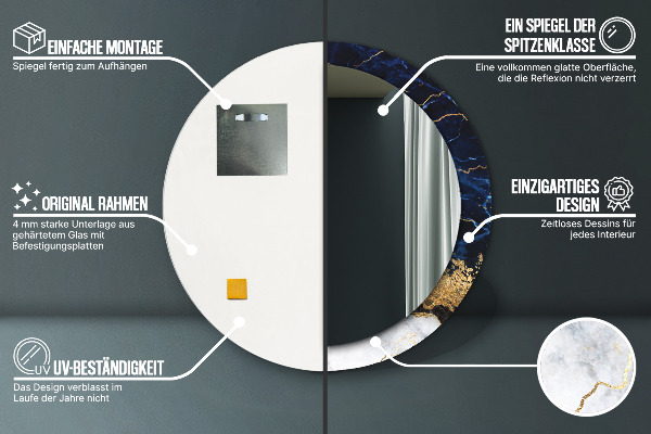 Round mirror frame with print Blue marble