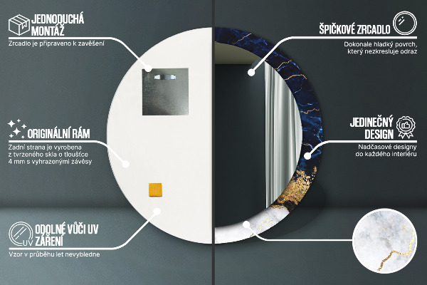 Round mirror frame with print Blue marble