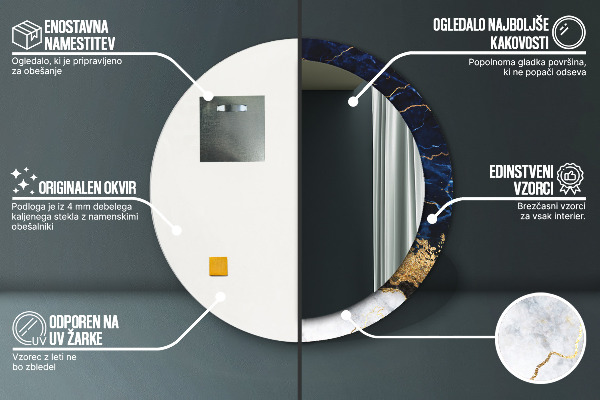 Round mirror frame with print Blue marble