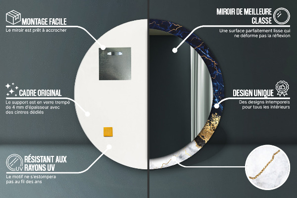 Round mirror frame with print Blue marble