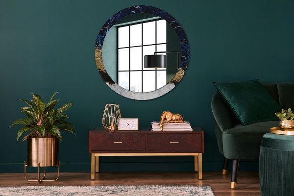 Round mirror frame with print Blue marble