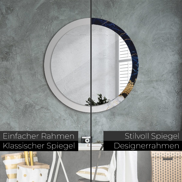 Round mirror frame with print Blue marble
