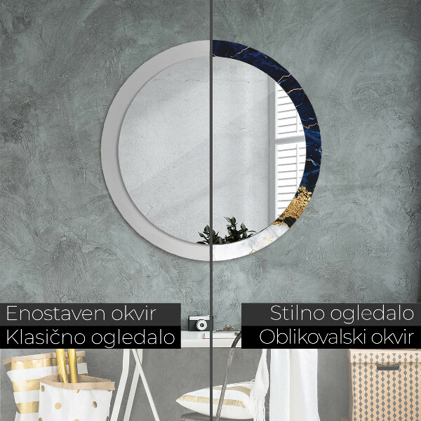 Round mirror frame with print Blue marble