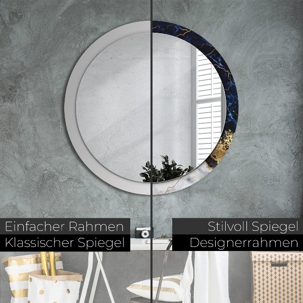 Round mirror frame with print Blue marble