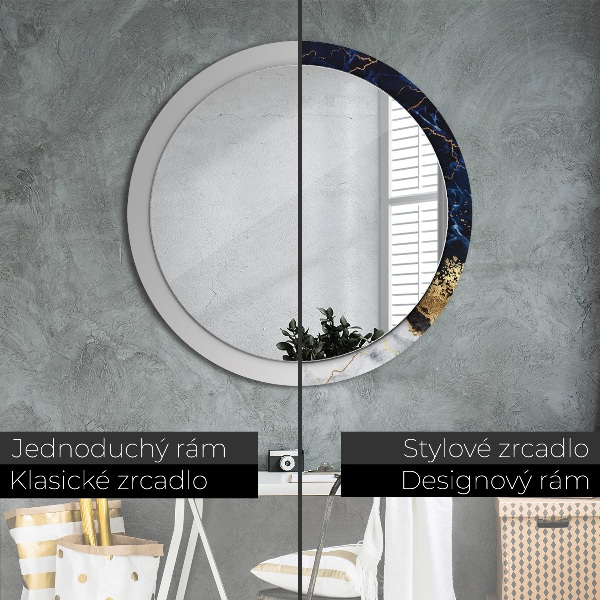 Round mirror frame with print Blue marble