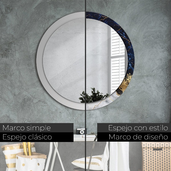 Round mirror frame with print Blue marble