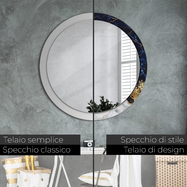 Round mirror frame with print Blue marble