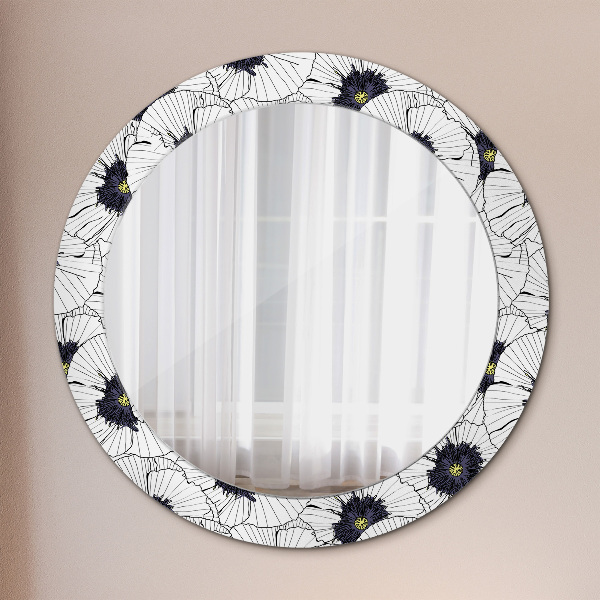 Round wall mirror decor Linear flowers composition
