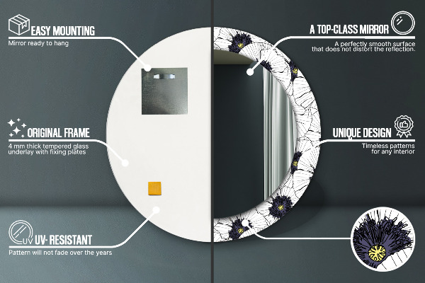 Round wall mirror decor Linear flowers composition