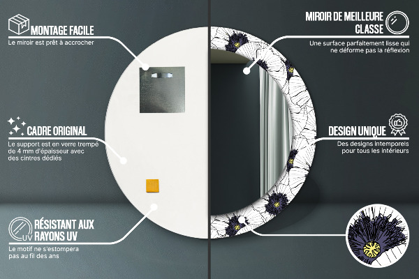 Round wall mirror decor Linear flowers composition