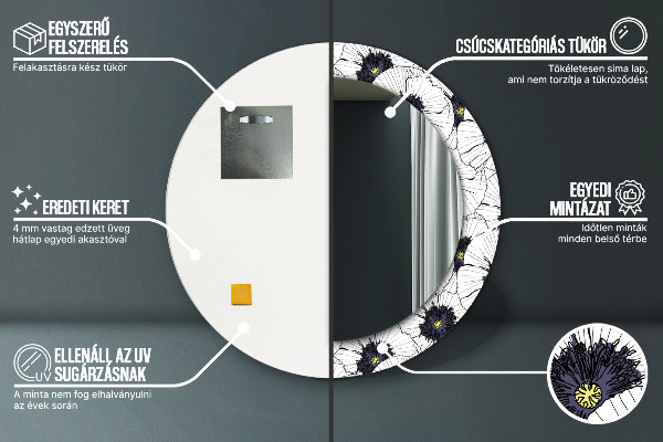 Round wall mirror decor Linear flowers composition