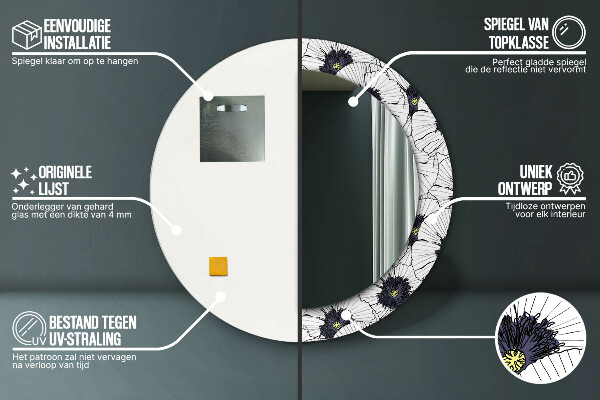 Round wall mirror decor Linear flowers composition