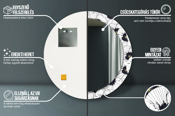 Round wall mirror decor Linear flowers composition