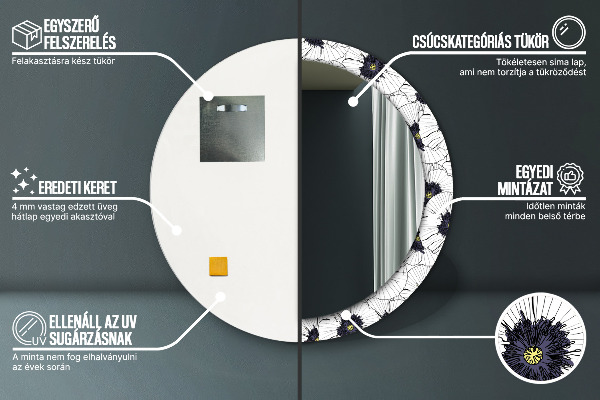 Round wall mirror decor Linear flowers composition